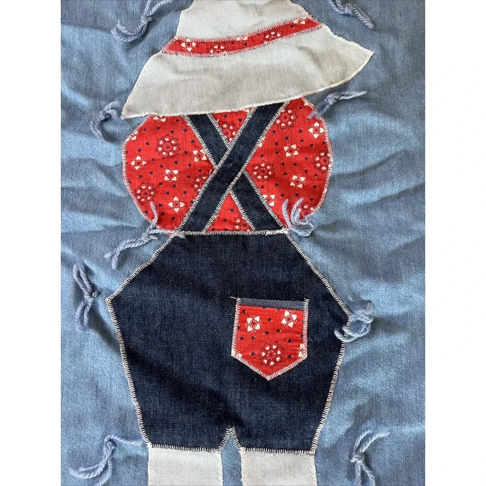 Vintage Denim Patchwork Crib Quilt with Bandana Print Back Americana Decor